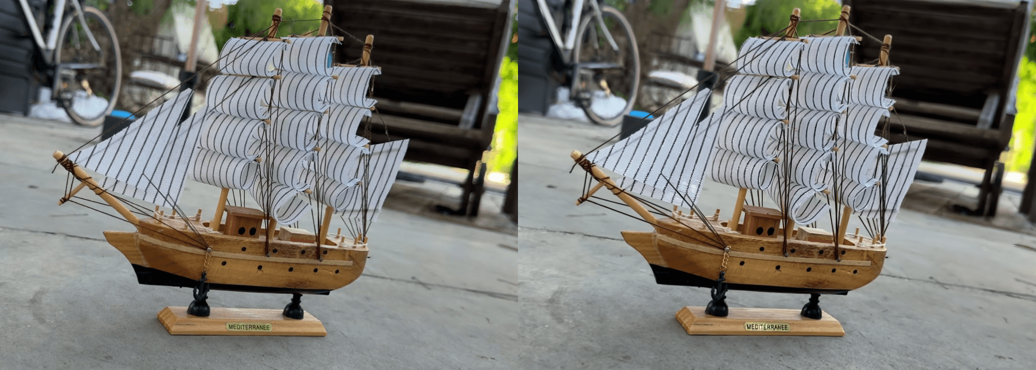 Comparaison entre la vérité terrain et le rendu 3DGS du bateau
